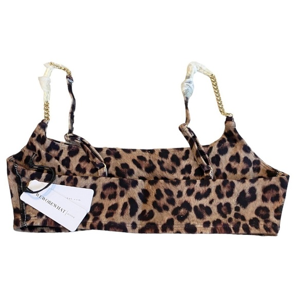 NEW We Wore What Cami Bra Crop Top Chain Straps Brushed Leopard Print - Picture 6 of 8
